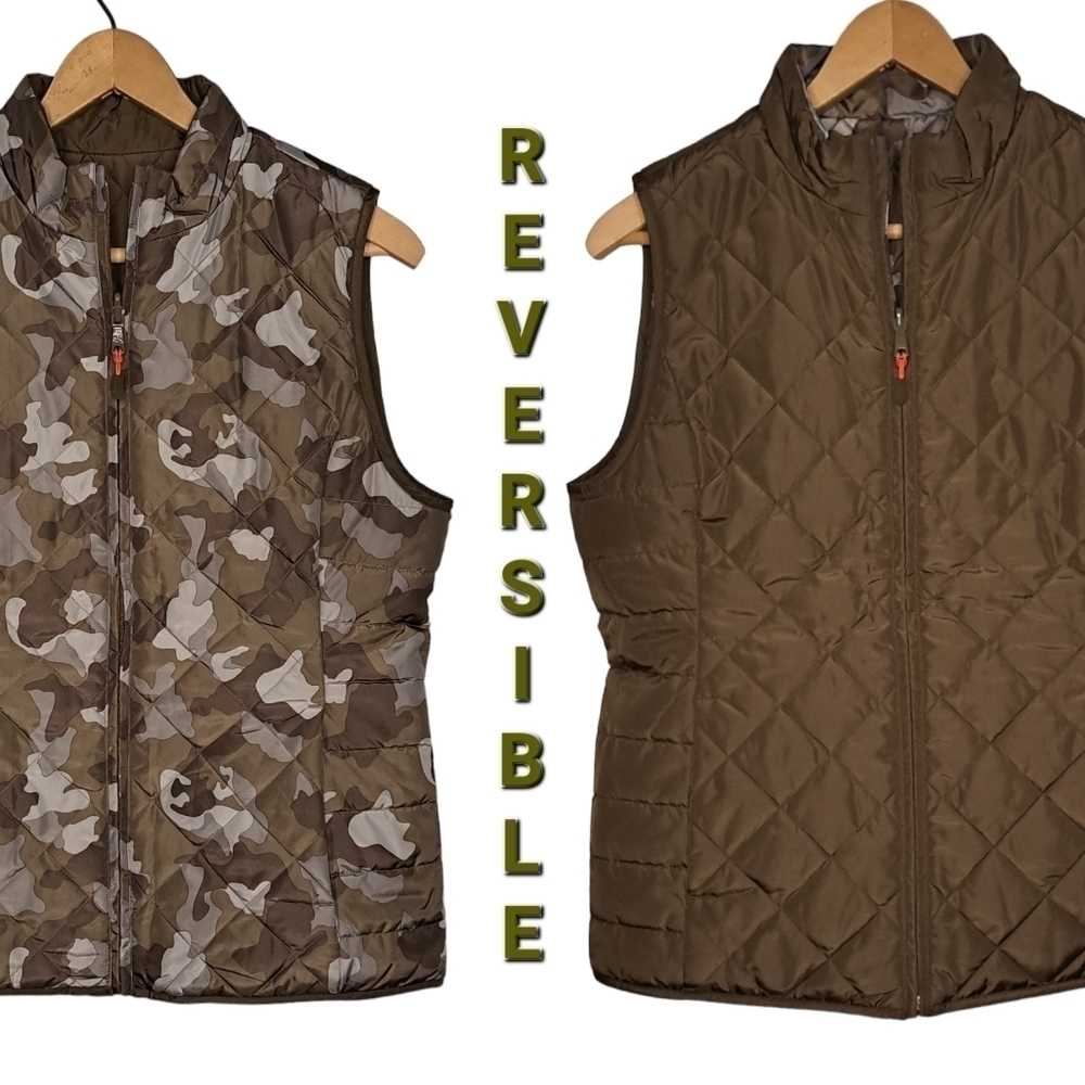 BANANA REPUBLIC - Reversible Quilted Vest - Sage Green/Camouflage - Small - EUC